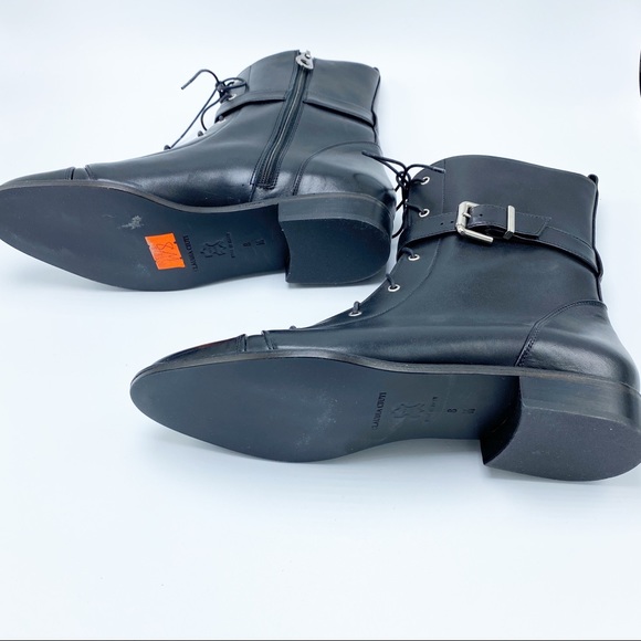 NEW Claudia Ciuti Sz 8 Black Cap Toe Lace Up w/ Zip Combat Leather Boots Booties - Picture 7 of 8